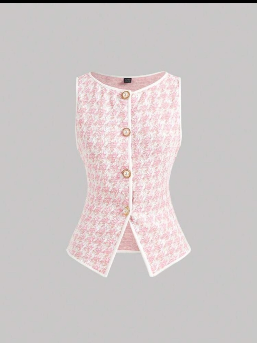 SHEIN Pink Houndstooth Tie-Back Sleeveless Top